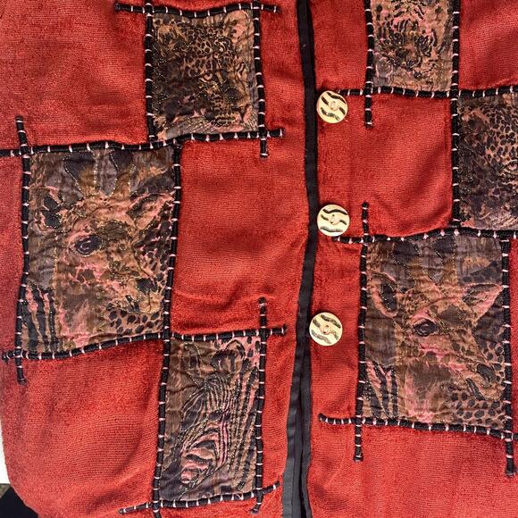 Allure Vtg Patchwork Safari Animal Cute Oversized Jacket Hippie Boho - Picture 12 of 14